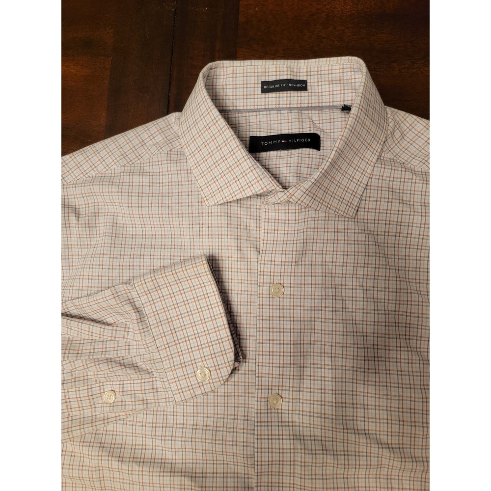 Tommy Hilfiger Men's Regular Fit Non Iron Dress‎ Shirt Plaid Size L 16 32/33